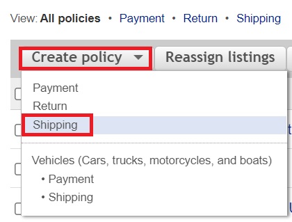 create policyをクリックし、Shippingを選択