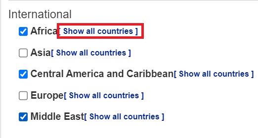 各国の「Show all countries」をクリック